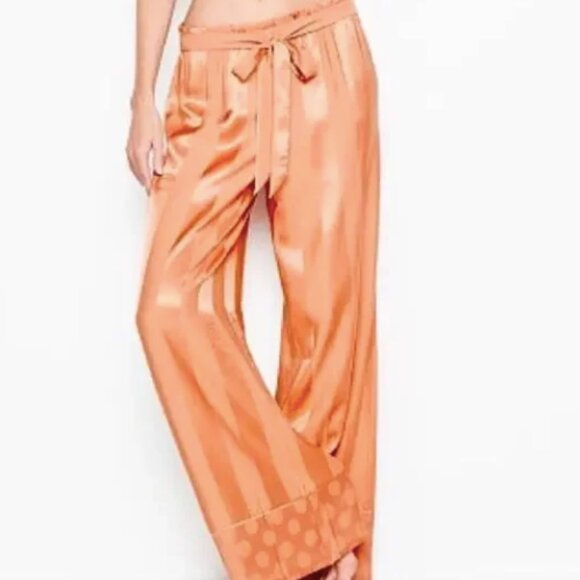 Victoria's Secret Rust Wide Leg High Rise Satin Stripe/Polka Dot Lounge Pants S - Picture 1 of 10